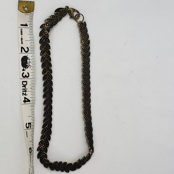 MNG by Mango Chevron Leaf Pattern Choker Collar Necklace Gold Tone - Picture 2 of 6